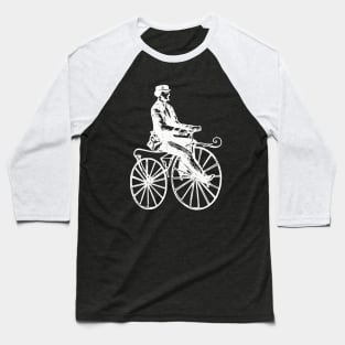 White Retro High Wheel Cyclist Baseball T-Shirt